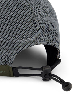 Sun-protective cap worn during hiking