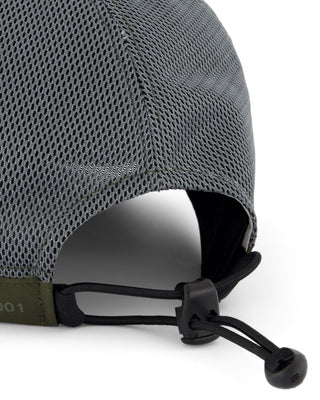 Sun-protective cap worn during hiking