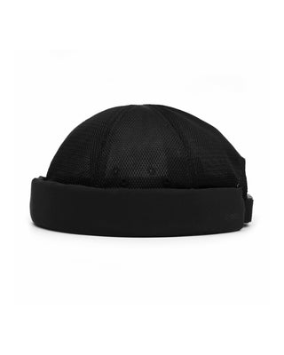 Adjustable brimless cap on a mountain peak