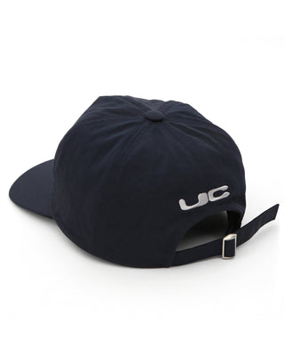 navy five panel cap with subtle logo