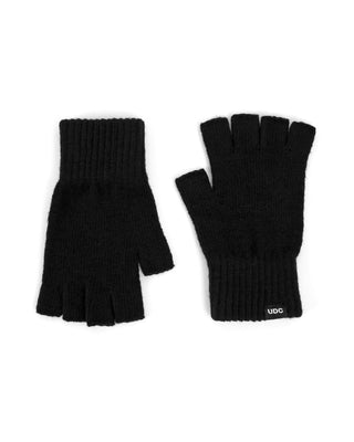 Fingerless gloves worn during a winter hike
