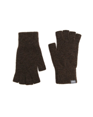 Close-up of cozy winter gloves in a snowy setting