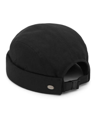 Brimless faded black cap front view