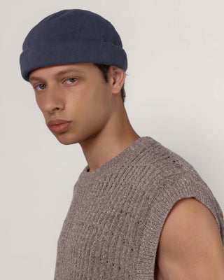 Brimless cap in an urban setting