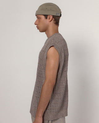 Close-up of a skull cap with detailed stitching