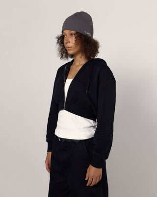 No cuff beanie with a minimalist outfit